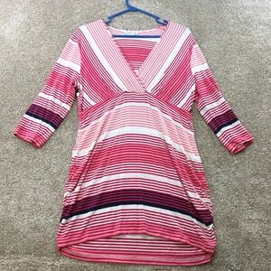 Summer & Sage Maternity Striped Surplice V-Neck Tunic Top Pink L Pregnancy Shirt